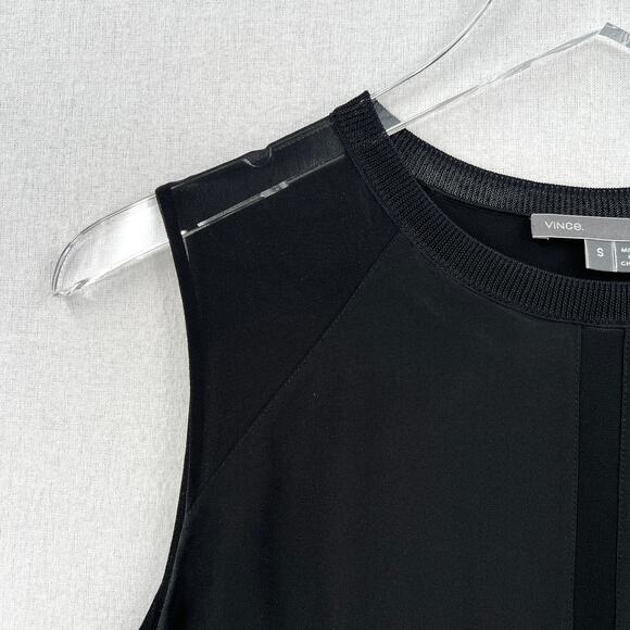 VINCE Silk Dress Womens Small Black Sleeveless Layered Shift Crew Knee Length - Picture 8 of 16